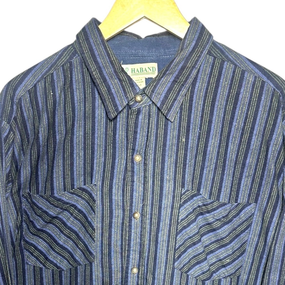Haband Men's XLT Blue Striped Flannel Button Up‎ Shirt Long Sleeve